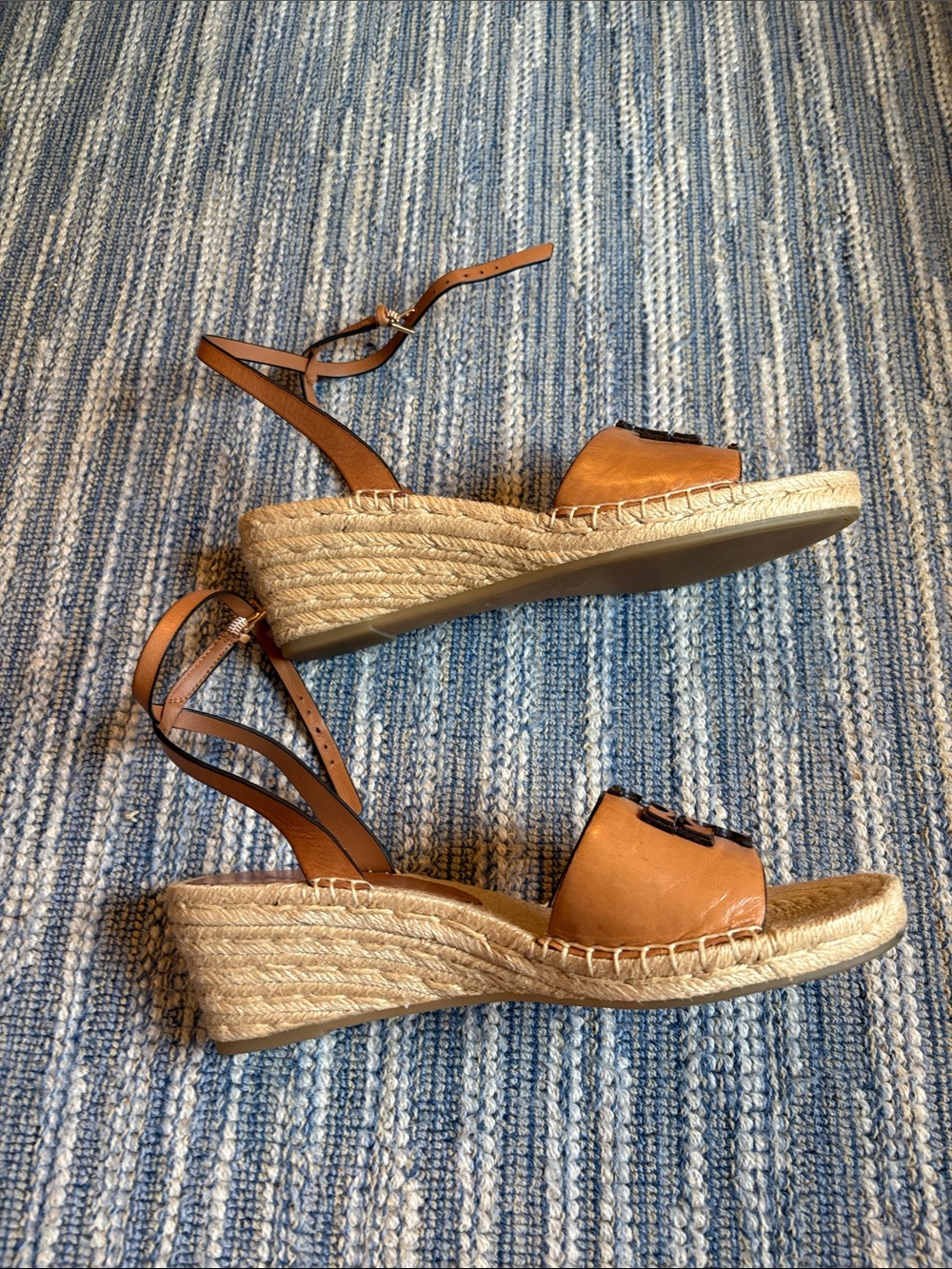 Tory Burch Cognac Leather Espadrille Wedge Sandals - Picture 4 of 5